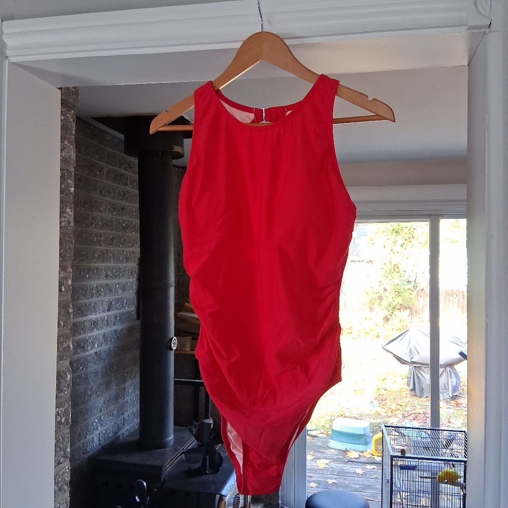 Red High-Neck Swimsuit